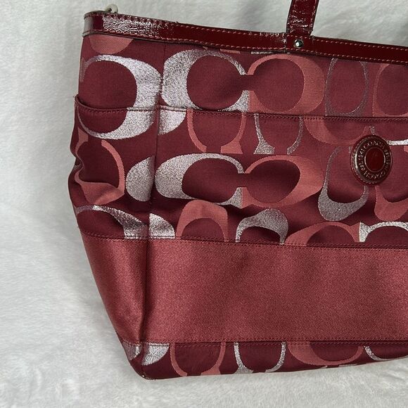 Coach Diaper Bag Maroon Burgundy Silver F20425 with Matching Small Bag - Picture 4 of 16